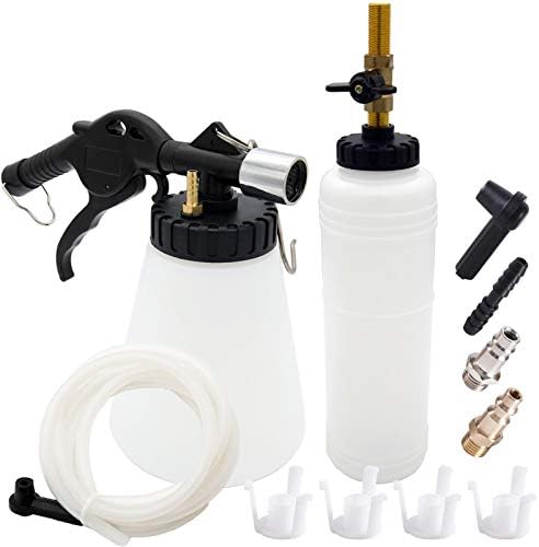 Pneumatic Vacuum Brake and Clutch Fluid Bleeder Tool Kit, Brake Oil Change Set with Extractor and Refill Bottle Master Cylinder Adapters Air Quick Plugs, for Auto Car Truck Motorcycle. 90 to 120 PSI. Liyyoo