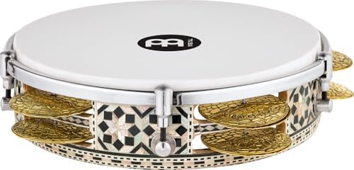 Meinl Percussion Artisan Edition Riq Drum with Brass Jingles for Arabic Folk/Classical Music — Made in Egypt — 8 3/4" Synthetic Head and Wood Frame, White Pearl Mosaic Royal, 2-Year Warranty (AERIQ1) Meinl Percussion