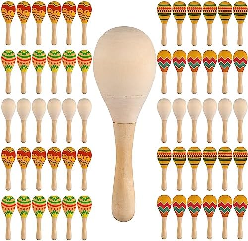 Jexine 100 Pcs DIY Wood Maracas Unfinished Mini Wooden Maracas, Unfinished Hand Painted Mini Maracas Mexican Toys Maracas Instrument for Boys Girls Adult Party Painting Craft Maracas Party Favors Jexine