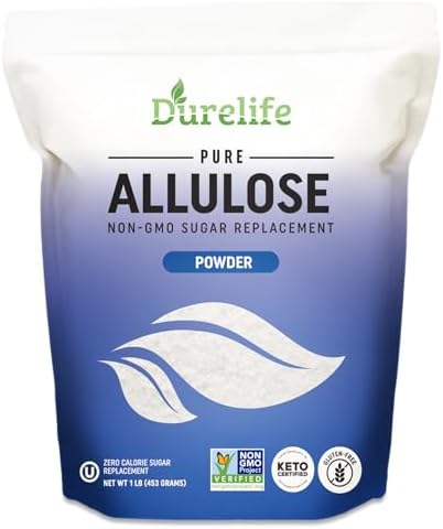 Durelife Allulose sweetener, 1 lb 100% Pure No Erythritol powdered Sugar Substitute, NON-GMO Project Verified, Keto Certified, OU kosher, No Fillers, Zero Calories sugar alternative 1 Lbs DureLife