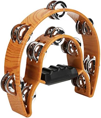 Double Row Tambourine, Half Moon Handheld Tambourine, Metal Jingles Hand Held Percussion Drum with Ergonomic Handle Grip, Adult Musical Instrument for Church, KTV, Party Yosoo Health Gear