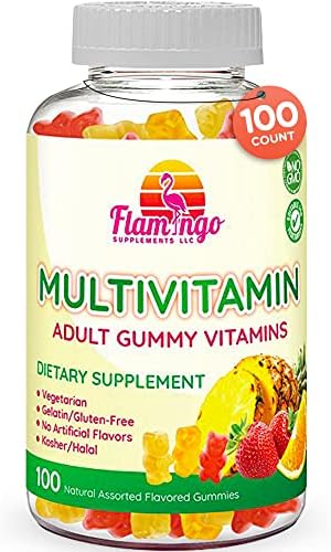 Multivitamin Gummies | Vegan Friendly, Kosher Halal NO Gluten or Gelatin, no GMO| for Men, Women & Kids| 3 Natural Flavors | Vitamins C, B3, B12, Biotin, Zinc & More| 100 Gummies Flamingo Supplements