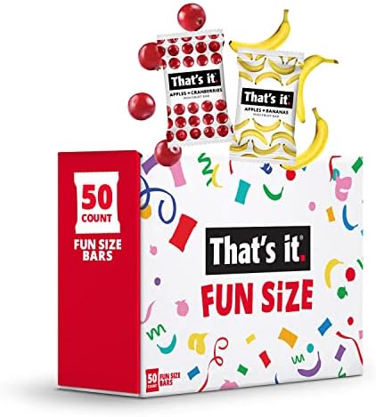 Фруктовые батончики Fun Size, 50 шт по 10 г, с яблоком и бананом, яблоком и клюквой, без глютена, палео, кошерные That's it.