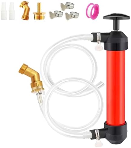 RV Antifreeze Pump Kit Leakproof RV Winterization Liquid Transfer Pump Kit With 2 Brass Adapter 3 Clamps And 2 Clear PVC Hoses For Gasoline Liquid Manually RV Camper Winterizing Kit for Antifreeze Vecacosic