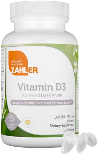 Zahler - Advanced Vitamin D3 5000 IU Softgels (120 Count) Kosher Vegetarian Friendly Vitamin D for Immune Support, Bone, Teeth & Muscle Health - Daily D3 Vitamin Supplement for Adults - Easy Swallow V Zahler