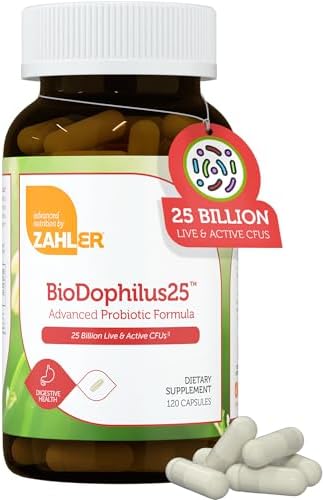 Zahler BioDophilus25, 25 Billion CFU Probiotic + Prebiotic - 11 Strains Daily Probiotic Supplement - Kosher Probiotics for Women for Digestive Health, Probiotics for Men for Gut Health (60 Capsules) Zahler