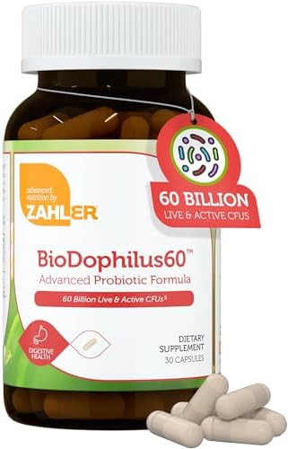 Zahler Biodophilus, 60 Billion Live Cultures Per Serving, Supports Digestive Health,Certified Kosher, 30 Capsules Zahler