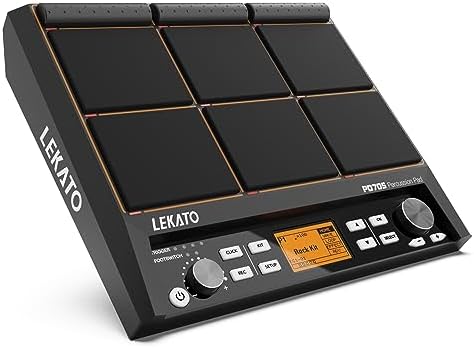 LEKATO Percussion Sample Pad, Electric Drum Pad with 9 Velocity-Sensitive Drum Pad, 592+ Sounds, Electronic Drum Set Pad Multipad with MIDI out, USB MIDI, AUX, Looper, Metronome, Trigger inputs LEKATO