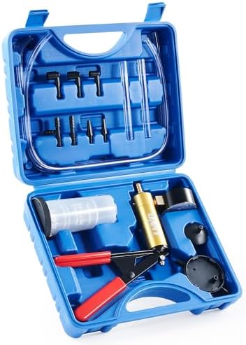 Orion Motor Tech Brake Bleeder Kit with Hand Pump and Pressure Gauge, Hand Vacuum Pump with Brake Bleeder Bottle Adapters Case & Gloves for One Person Brake Fluid Power Steering Fluid Bleeding Orion Motor Tech