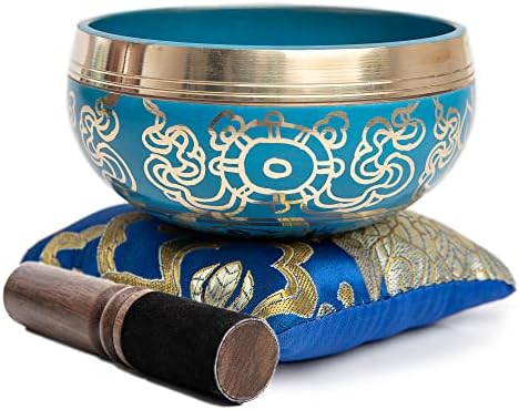 Tibetan Singing Bowl Set Blue - Easy To Play for Beginners - Authentic Handcrafted Mindfulness Meditation Holistic Sound 7 Chakra Healing Gift by Himalayan Bazaar HIMALAYAN BAZAAR