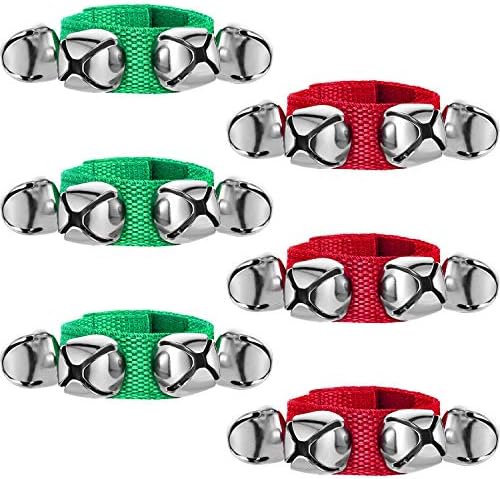 6 Pieces Christmas Band Wrist Bells Bracelets Musical Ankle Bells Instrument Percussion Rhythm for Christmas Party Favors Festival Accessories (Red and Green) Boao