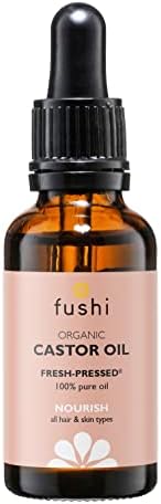 Fushi Organic Castor Oil 1 Fl Oz 100% Pure Cold & Fresh-Pressed For Dry Skin & Hair Growth, Eyelashes & Eyebrows Hexane Free Food-grade for inner health Sustainably Sourced Fushi