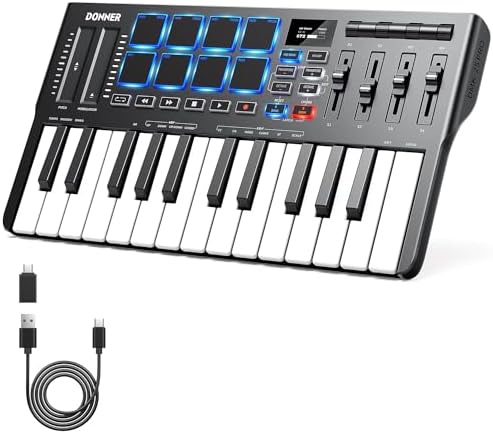 MIDI-клавиатура Donner DMK 25 Pro, 25 клавиш, 8 драг-падов, OLED дисплей, 16 умных масштабов и 40 обучающих курсов Donner