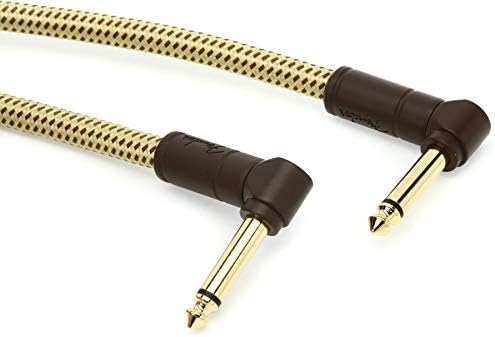 Fender Deluxe Series Patch Cable, Guitar Cable, Guitar Accessories, Short Instrument Cable for Guitar Effects Pedal, Angle/Angle, Black Tweed, 1ft Fender