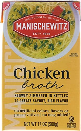 Manischewitz Chicken Aseptic Broth, Kosher, No MSG Added, 17 Ounces (Pack Of 12) Manischewitz