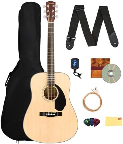 Fender CD-60S Solid Top Dreadnought Acoustic Guitar - Black Bundle with Gig Bag, Tuner, Strap, Strings, Picks, and Austin Bazaar Instructional DVD Fender