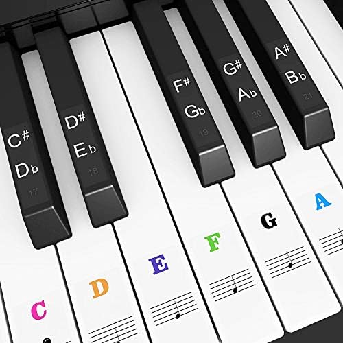 Piano Keyboard Notes Stickers 88/61/54/49/37 Keys Multi-Color,Transparent,Removable Colorful Large Bold Letter Piano Stickers Perfect for Beginners kids Learning Piano (02_Colorful Letter) OPQ