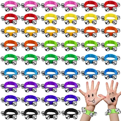 48 Pcs Wrist Band Jingle Bells 12 Musical Instruments Gift Hand Percussion Wrist Bells Wrist Shaking Music Bells for Kids Adjustable Musical Hand Bells Set for Adults Baby Yeshone