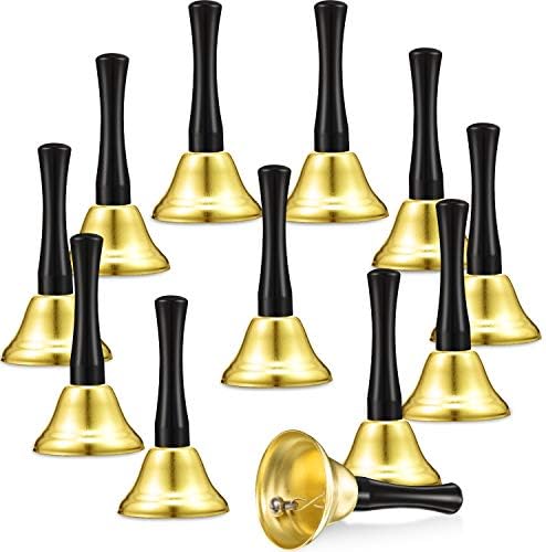 12 Pieces Metal Hand Bells Call Bells Service Hand Bells for Adults Kids Black Wooden Handle Music Hand Bells Musical Instruments Percussion for Christmas Party Supplies Boao