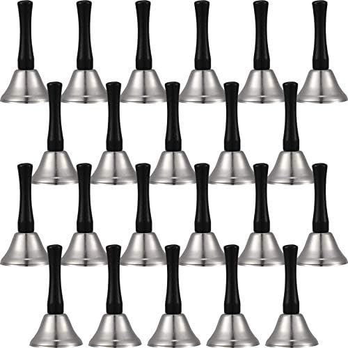 24 Pieces Hand Bells Silver Steel Service Handbells Black Wooden Handle Diatonic Metal Bells Musical Percussion (Gold) Boao