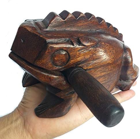 Large 7" Wood Frog Guiro Rasp Percussion Instrument Tone Block Frog Animal Shaped Figurine Wooden Handcraft Musical Lucky Frog Home Office Decoration (Brown) Cozinest