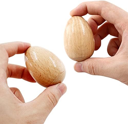 Litoexpe 2-Pack Natural Wood Egg Shaker, Musical Percussion Instruments for Easter Craft Ornament (Natural Color) Litoexpe