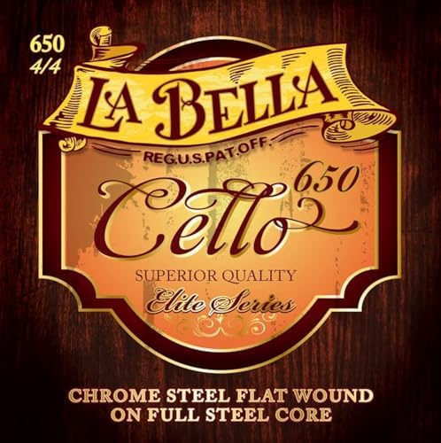 Струны для виолончели La Bella 650, элитная серия, хромированная сталь, плоская намотка, размер 4/4 La Bella