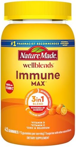 Nature Made Wellblends ImmuneMAX Gummies, Vitamin C 1000mg + Zinc, Selenium, & Vitamin D3 5000 IU, Immune Support Supplement, 42 Gummies Nature Made