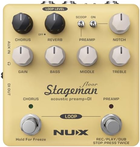 NuX Stageman Floor Acoustic Preamp и DI Педаль с эффектами Хоруса, Реверберации и Лупером на 60 секунд Nux