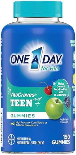 One A Day Teen for Him Multivitamin Gummies, Gummy Multivitamins with Vitamin A, C, D, E and Zinc for Immune Health Support, Physical Energy & More, 150 Count One A Day