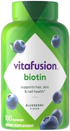 vitafusion Extra Strength Biotin Gummy Vitamins, Berry Flavored, 5,000 mcg Biotin Vitamins, America’s Number 1 Gummy Vitamin Brand, 50 Day Supply, 100 Count (Packaging may vary) Vitafusion