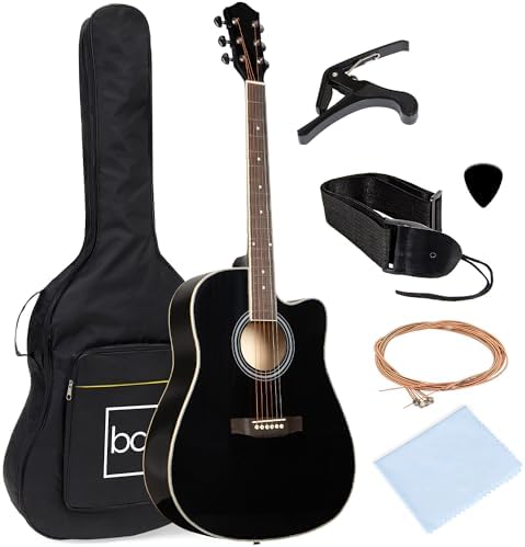 Best Choice Products 41in Beginner Acoustic Guitar Full Size All Wood Cutaway Guitar Starter Set Bundle with Case, Strap, Capo, Strings, Picks - Black Best Choice Products