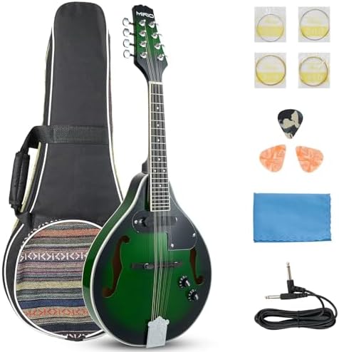 Acoustic Electric Mandolins Instrument, MIRIO A Style Mandolins Musical Instrument for Beginner Adults, 8 Strings Acoustic Mandolin with Tuner, Strings, Bag, Picks, Electric Green for Christmas Gifts MIRIO