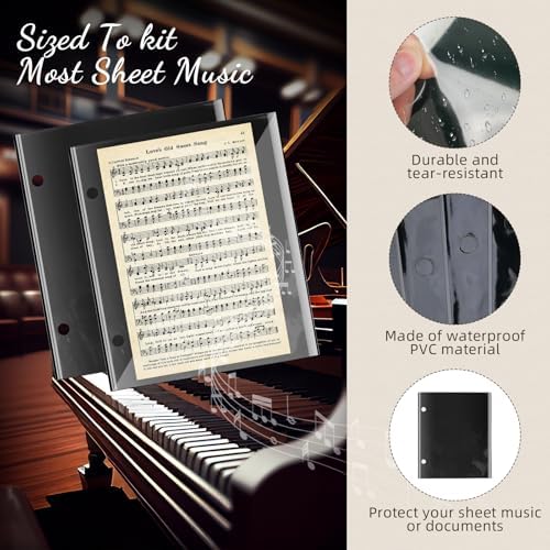 24 Pieces Black Flip Folio Marching Band Music Files Holder Flip Folder Pages Sheet 7.5 x 6.3 Inches PVC Waterproof Window Pages Musical Flip Folder with 2 Holes for Music Files Ddaowanx