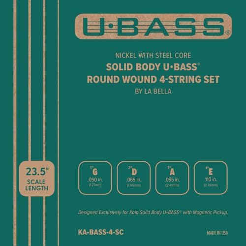 Kala Nickel with Steel Core Solid Body U•BASS® Round Wound 4-String Set by La Bella, Compatible with Kala Solid Body U•BASS® with Magnetic Pickup Kala