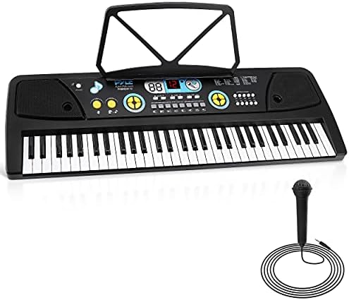 Pyle Electric Keyboard 61 Keys-Portable Digital Musical Karaoke Piano Keyboard-10 Rhythms 16 Tones, Stereo Speakers, Rechargeable Battery-Wired Microphone-Beginners Kids Adult PKBRD6112 (PKBRD6112.3) Pyle