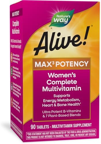 Nature's Way Alive! Max3 Potency Women's Complete Multivitamin, Supports Energy Metabolism, Heart & Bone Health*, with B-Vitamins Including Methylated B12 and Folate, 90 Tablets (Packaging May Vary) Nature's Way