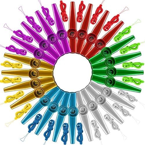 24 Pcs Metal Kazoo 6 Colors Kazoos with Lanyards Musical Instruments Kazoo for Kids Metallic Kazoos Toys for Party Favor Gifts Supplies Gift Bag Fillers Yeshone