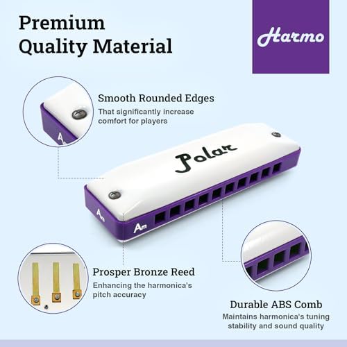 Harmo Polar Diatonic Harmonica Key of A - Harmonic Minor Tuning for Classical, Jazz, Gypsy, Oriental, Lounge and Tango Music, Mouth Organ With Case, Harmonica for Adults, Beginners & Professionals Harmo