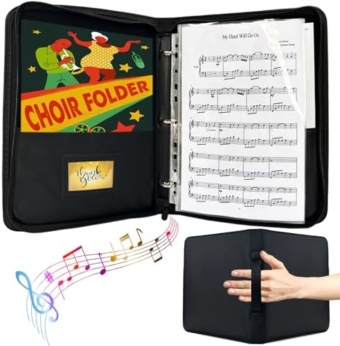 Choir Folder, 40 Pages Sheet Music Binder Organizer with Hand Strap, 3 Ring Choir Folder for Sheet Music Storage, Choir Singer Potenco