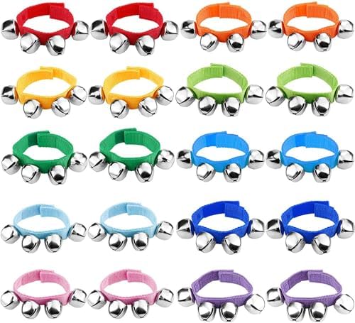 Augshy Wrist Bells Bracelets, 7 Packs Wrist Band Jingle Bells, 10 Colors Adjustable Hand Ankle Bells Musical Instruments for School Party Favor Toys Augshy