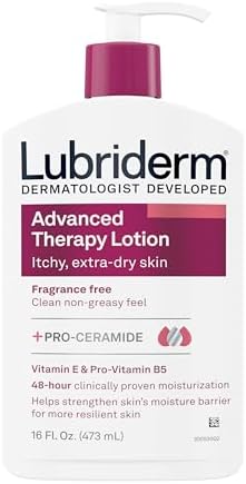 Lubriderm Advanced Therapy Fragrance Free Moisturizing Hand & Body Lotion + Pro-Ceramide with Vitamins E & Pro-Vitamin B5, Intense Hydration for Itchy, Extra Dry Skin, Non-Greasy, 16 fl. oz Lubriderm