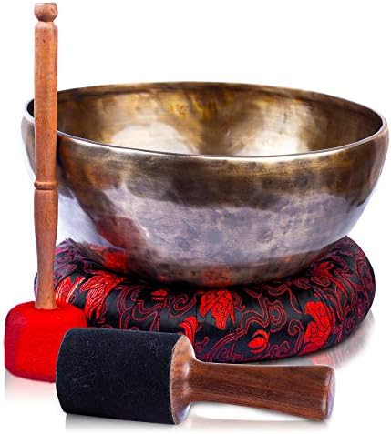 Himalayan Bazaar Large Tibetan Singing Bowl Set - 9" Master Healing Grade For Sound Bath Chakra 7 Metal Meditation Yoga HIMALAYAN BAZAAR