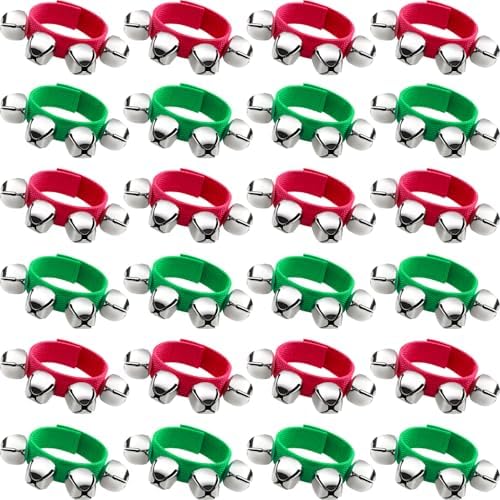 24 Pieces Christmas Band Wrist Bells Bracelets Musical Ankle Bells Rhythm Instrument Percussion Party Favors (Red, Green) Bbto