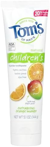 Tom's of Maine Natural Kid's Fluoride Toothpaste, Outrageous Orange Mango, 5.1 oz. Tom's of Maine