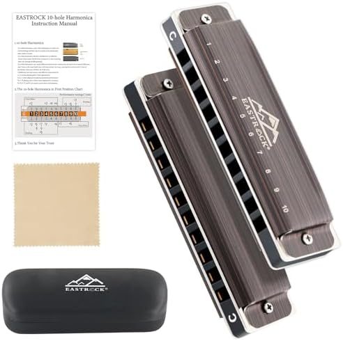 EastRock Harmonica For Adult, Blues Harmonica Mouth Organ 10 Hole C Key with Case, Professional Diatonic Harmonica for Beginner, Students, Adult, Friends, Gifts (Upgraded) EASTROCK