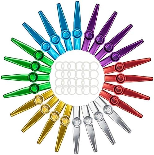 Foraineam 24-Pack Metal Kazoos with 24 Pcs Kazoo Flute Diaphragms 6 Colors Musical Instruments, A Good Companion for Ukulele, Violin, Guitar, Piano Keyboard Foraineam