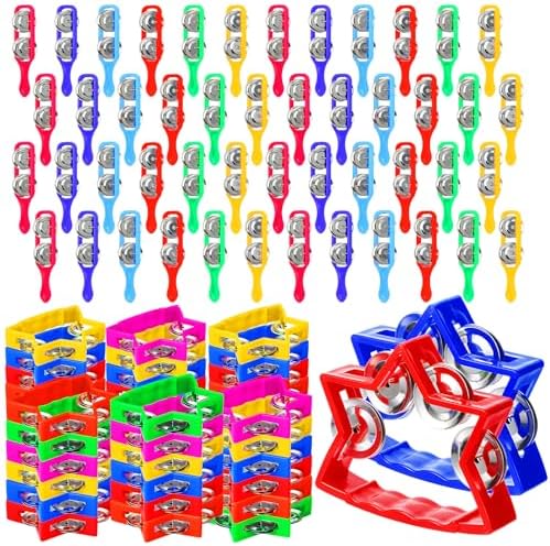 72 Pcs Tambourine Bulk for Kids 36 Pcs Plastic Handheld Tambourine Bell 36 Pcs Cymbals Musical Instrument Toy Percussion Rhythm Kindergarten Education Party Valentine Gift for Preschool(Round) Lukmaa