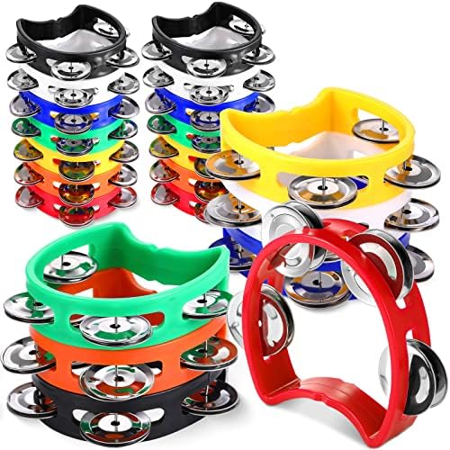 Boao 21 Pcs Plastic Percussion Tambourine for Adults Hand Tambourine Musical Instrument 4 Bells ABS Tambourine Musical Rhythm Instrument Hand Held Percussion Drum for Party Performance (Mixed Color) Boao