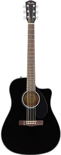 Fender CC-60SCE Concert Cutaway Acoustic Guitar, with 2-Year Warranty, Black Fender